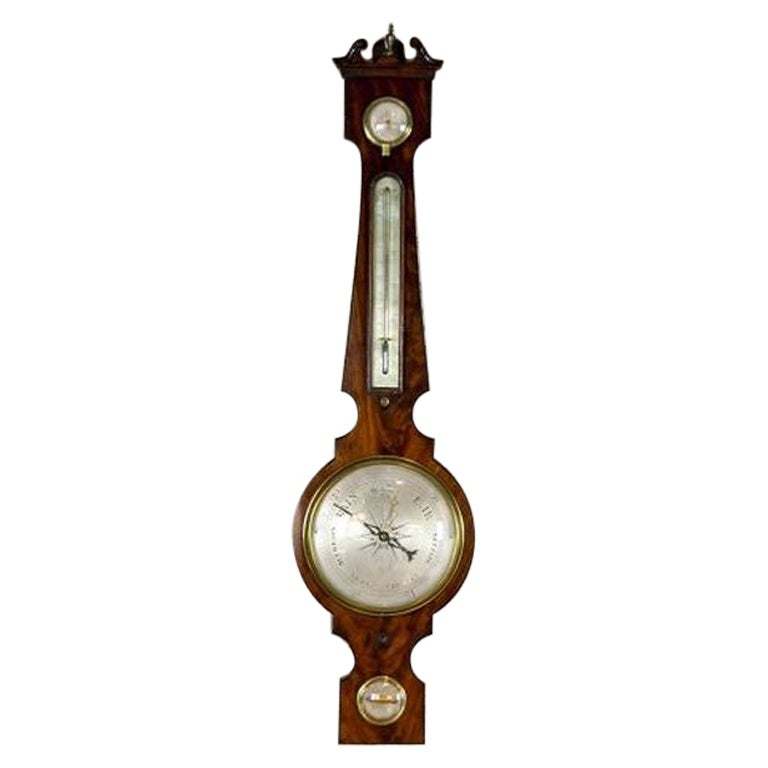 19th-Century English Barometer & Fahrenheit Thermometer in Mahogany Case
