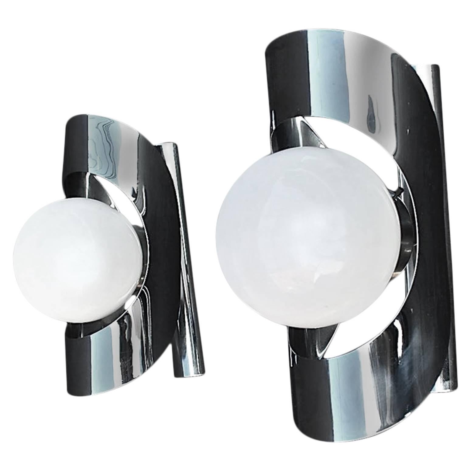 Pair of French 1960 Chrome Outdoor/Indoor Sconces