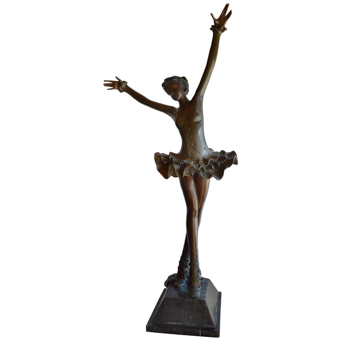 Large Signed a. Fayral Bronze Ballerina with Marble Base For Sale at