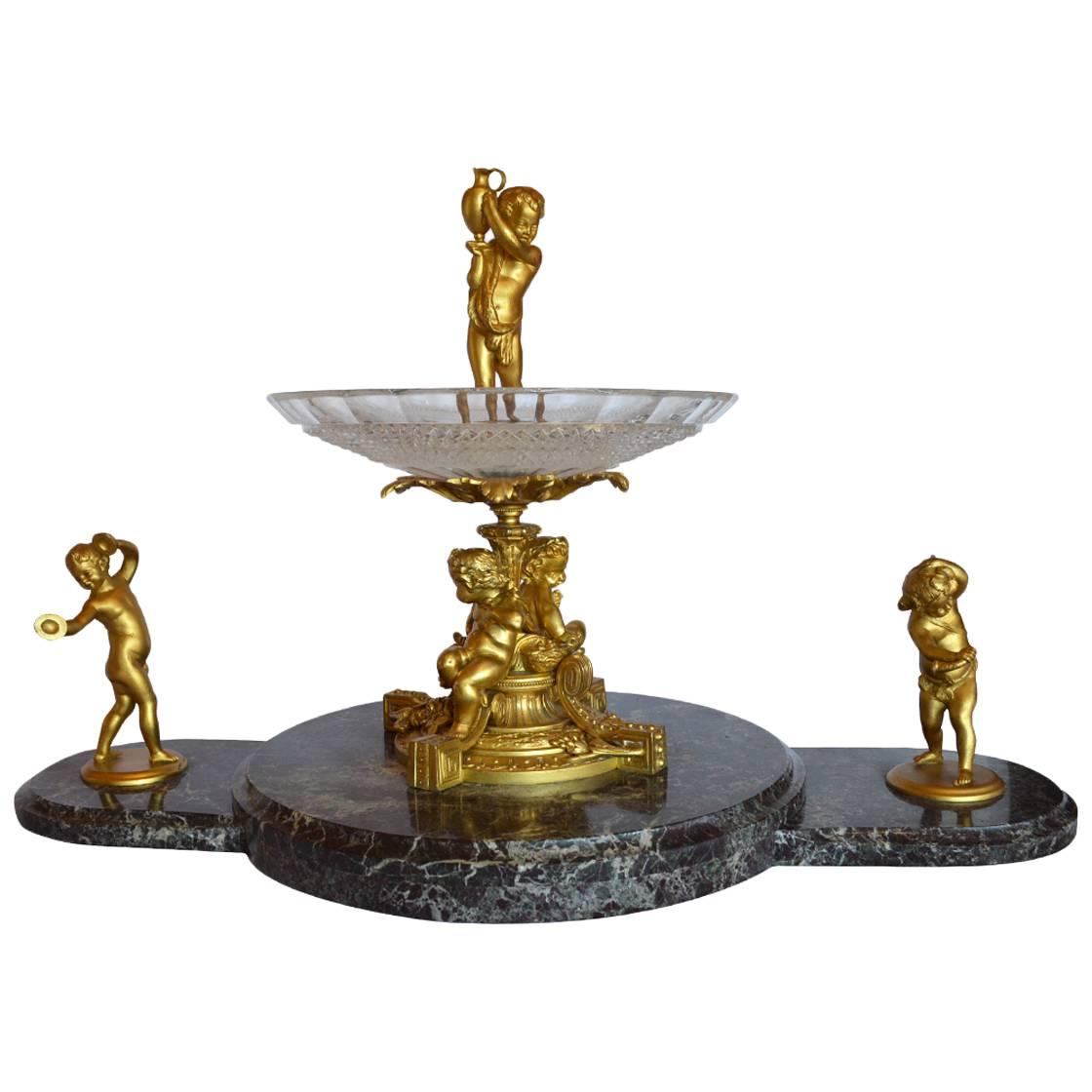 Magnificent Gilt Bronze, Cut-Glass and Marble Centerpiece For Sale