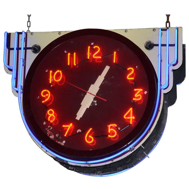Double Sided Enameled Neon Clock at 1stdibs