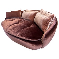 Vintage Hollywood Regency Big Oval Sofa, Newly Upholstered in Pink Tones Changing Velvet