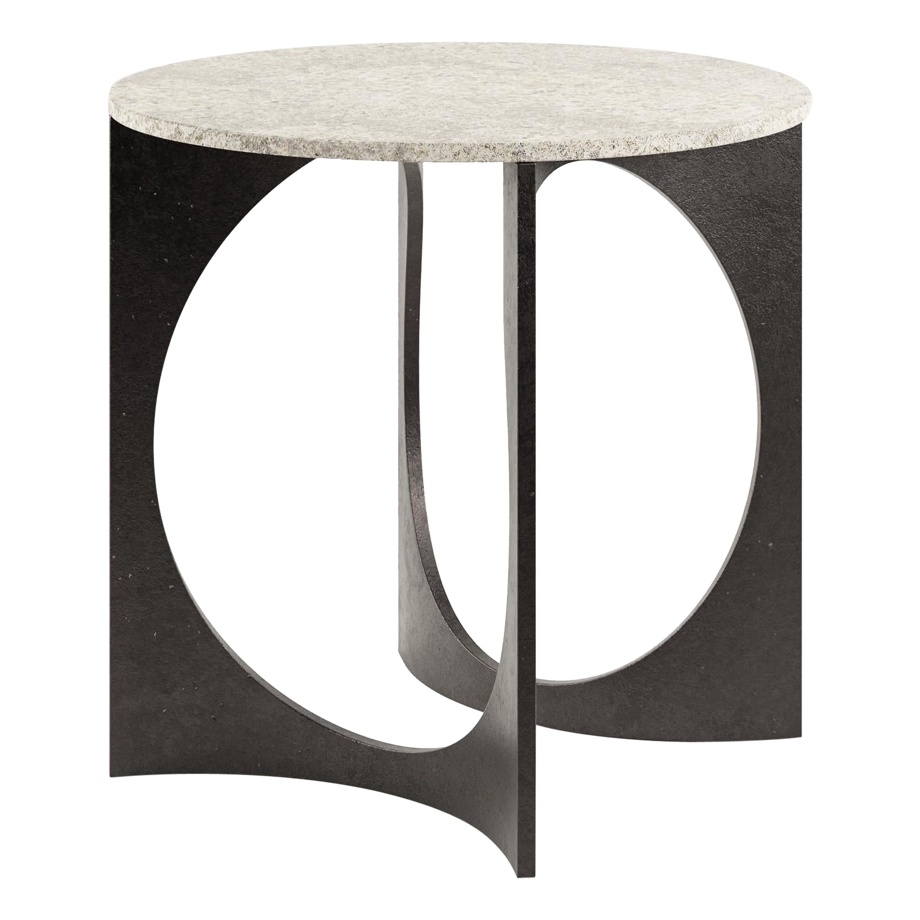 Round Fuga Breakfast Table in Cast Iron and Stone Top by Metamorphic Art Studio