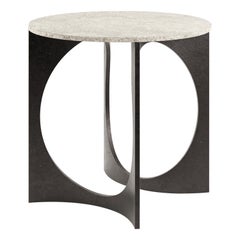 Round Fuga Breakfast Table in Cast Iron and Stone Top by Metamorphic Art Studio