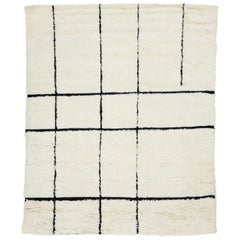 Modern Moroccan Style Ivory Wool Rug with Geometric Design