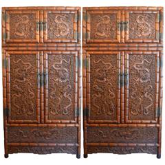 Vintage Large Huanghuali Finley Carved Chinese Cabinets 