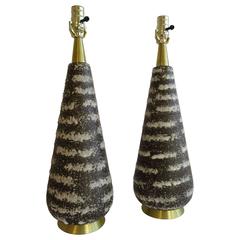 Pair of Mid-Century Ceramic and Brass Table Lamps