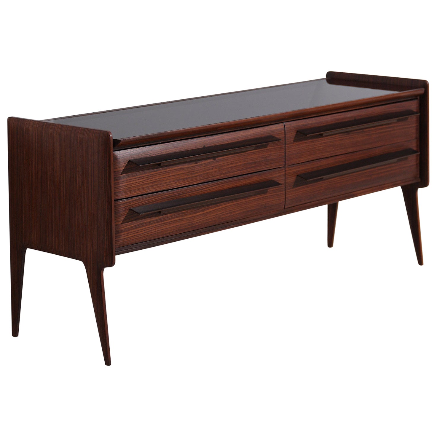Mid-Century Italian Striped Wood Dresser with Glass Top For Sale
