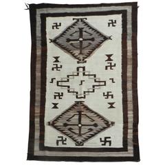 Antique circa 1910-1915 Natural Wool Navajo Trading Post Rug with Whirling Logs
