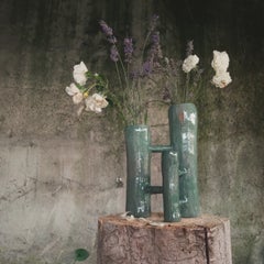 Vasi Comunicanti 3 elements GREEN in ceramic XXI Century by Chiara Berta Artist