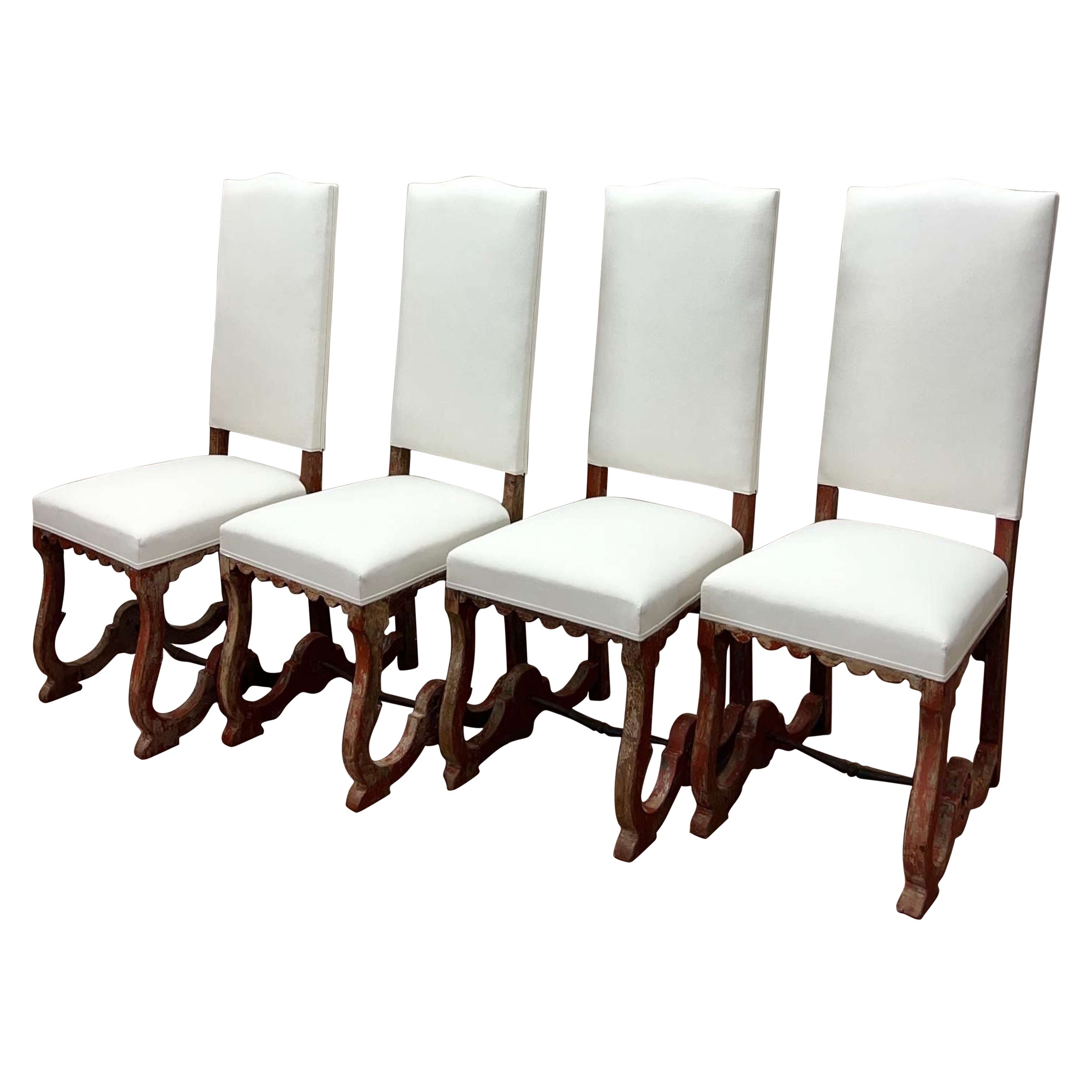 Set of 4, French, 19th Century Dining Chairs Red Original paint