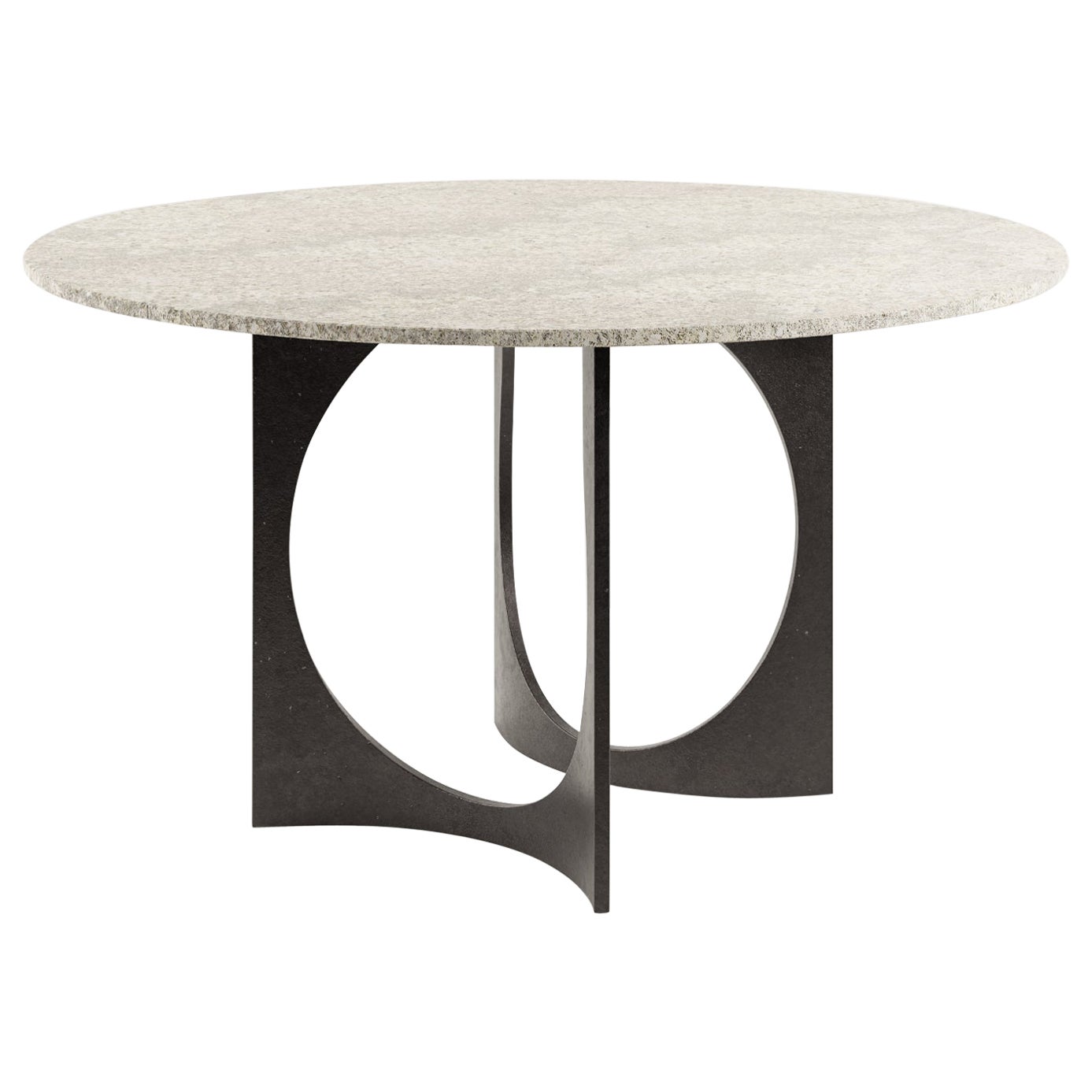 Round Fuga Dining Table in Cast Iron and Stone Top by Metamorphic Art Studio