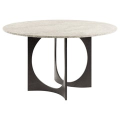 Round Fuga Dining Table in Cast Iron and Stone Top by Metamorphic Art Studio