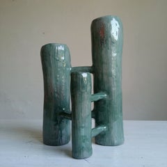 Vasi Comunicanti 3 elements BLUE-GREEN in ceramic XXI Century by Chiara Berta