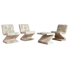 Set of Zig Zag Concrete Chairs and Table
