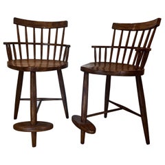 Pair of Nakashima "Mira" Style Counter Height Stools - Walnut finish