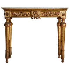 Italiano, Lombardía, Mesa consola neoclásica tallada en madera dorada y mármol, ca. 1780