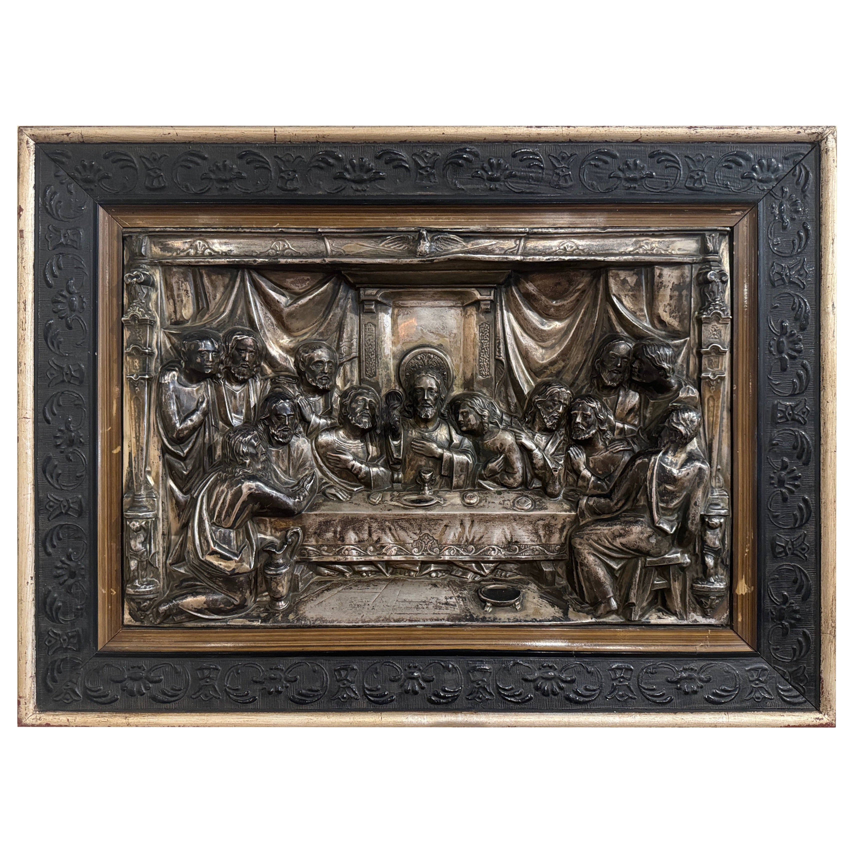 19th Century Spanish Framed Repousse Silverplated on Copper "The Last Supper"