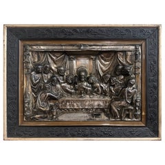 19th Century Spanish Framed Repousse Silverplated on Copper "The Last Supper"
