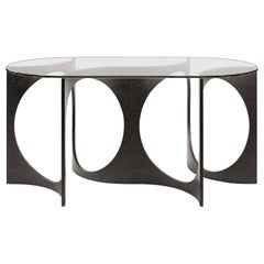 Ellipse Fuga Duo Console in Cast Iron and Glass Top by Metamorphic Art Studio