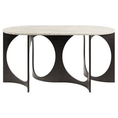 Ellipse Fuga Duo Console in Cast Iron and Oblong Stone by Metamorphic Art Studio