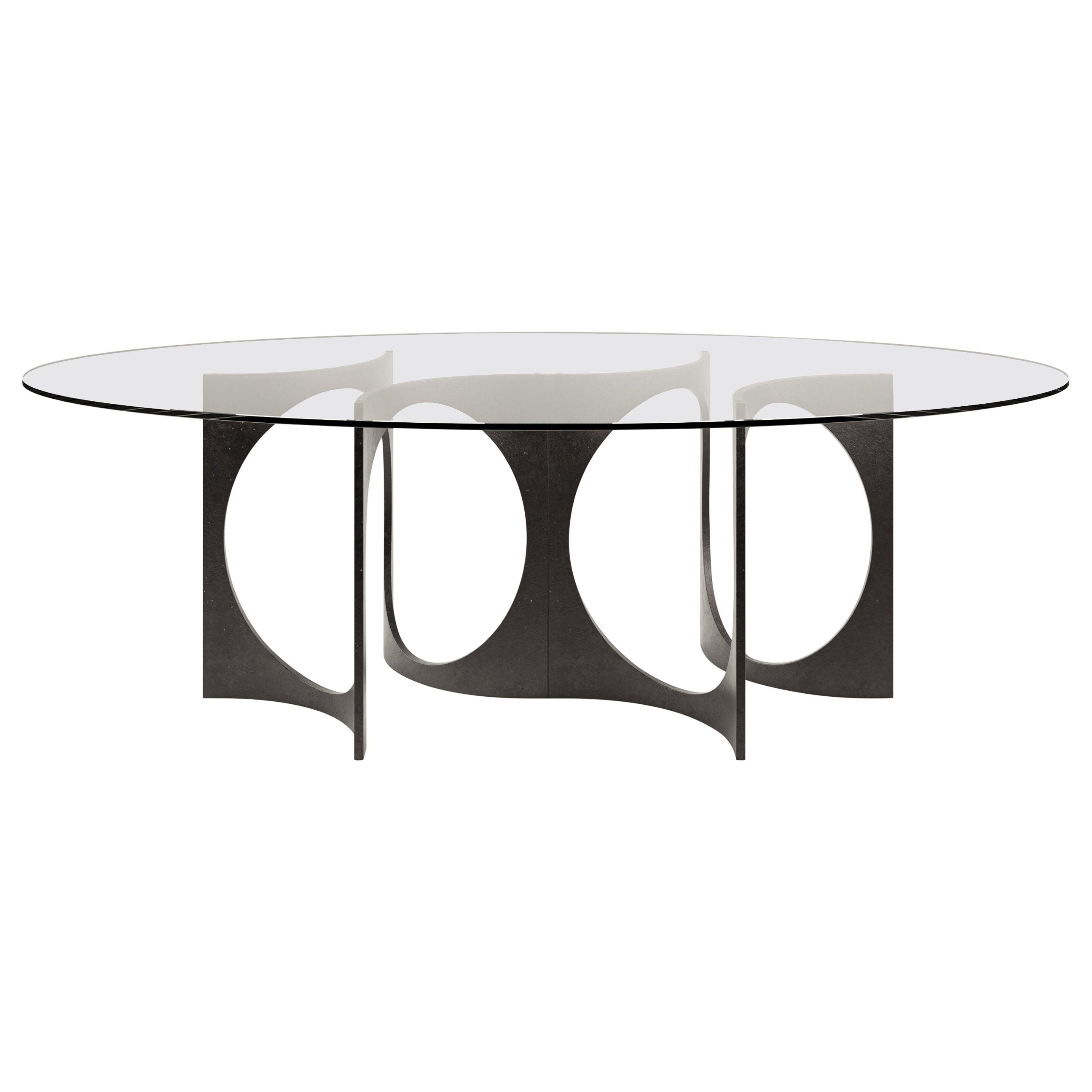 Ellipse Fuga Duo Dining Table in Cast Iron and Glass by Metamorphic Art Studio