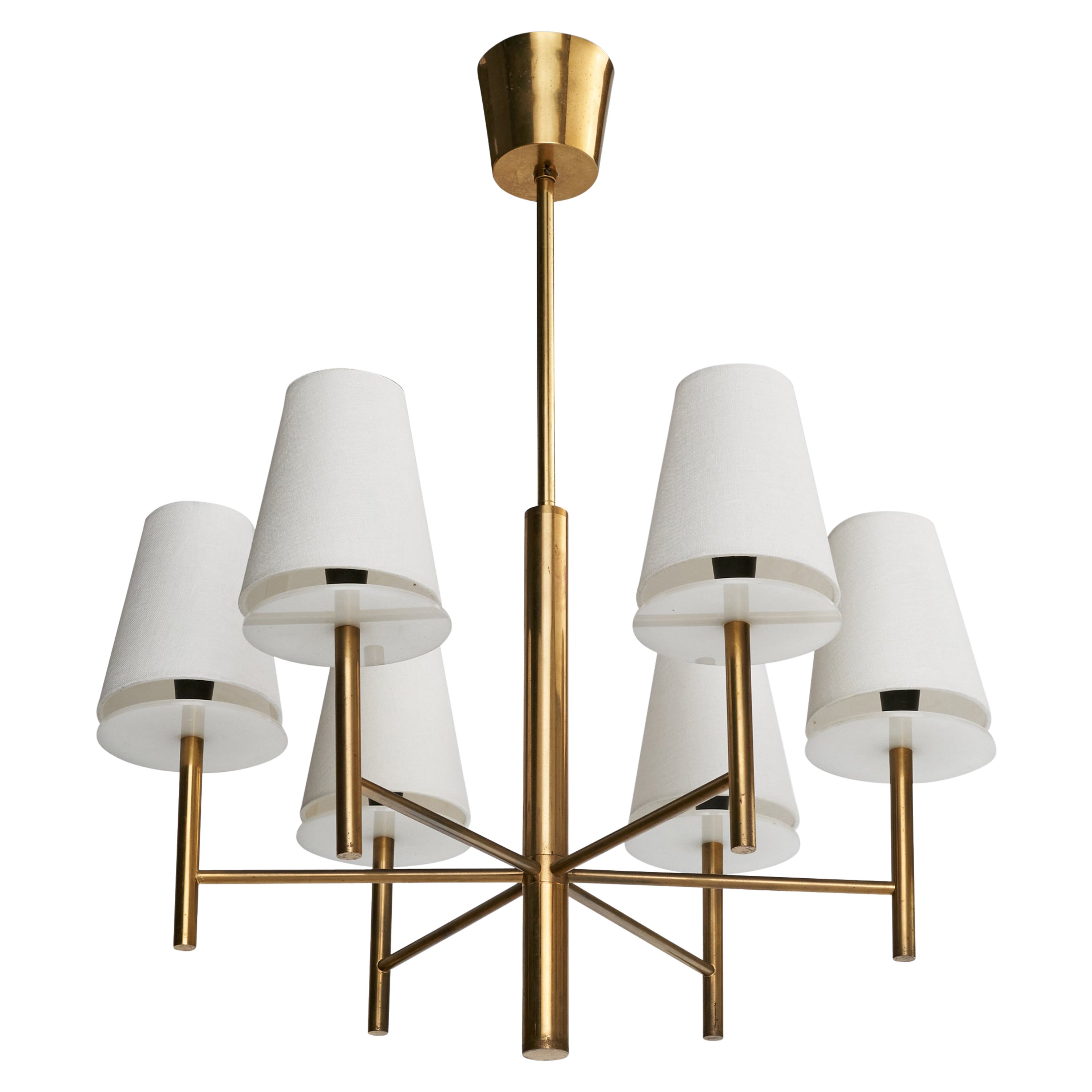Swedish Designer, Chandelier, Brass, Acrylic, Fabric, Sweden, 1960s