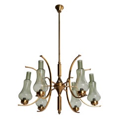 Italian Designer, Chandelier, Brass, Glass, Italy, 1940s