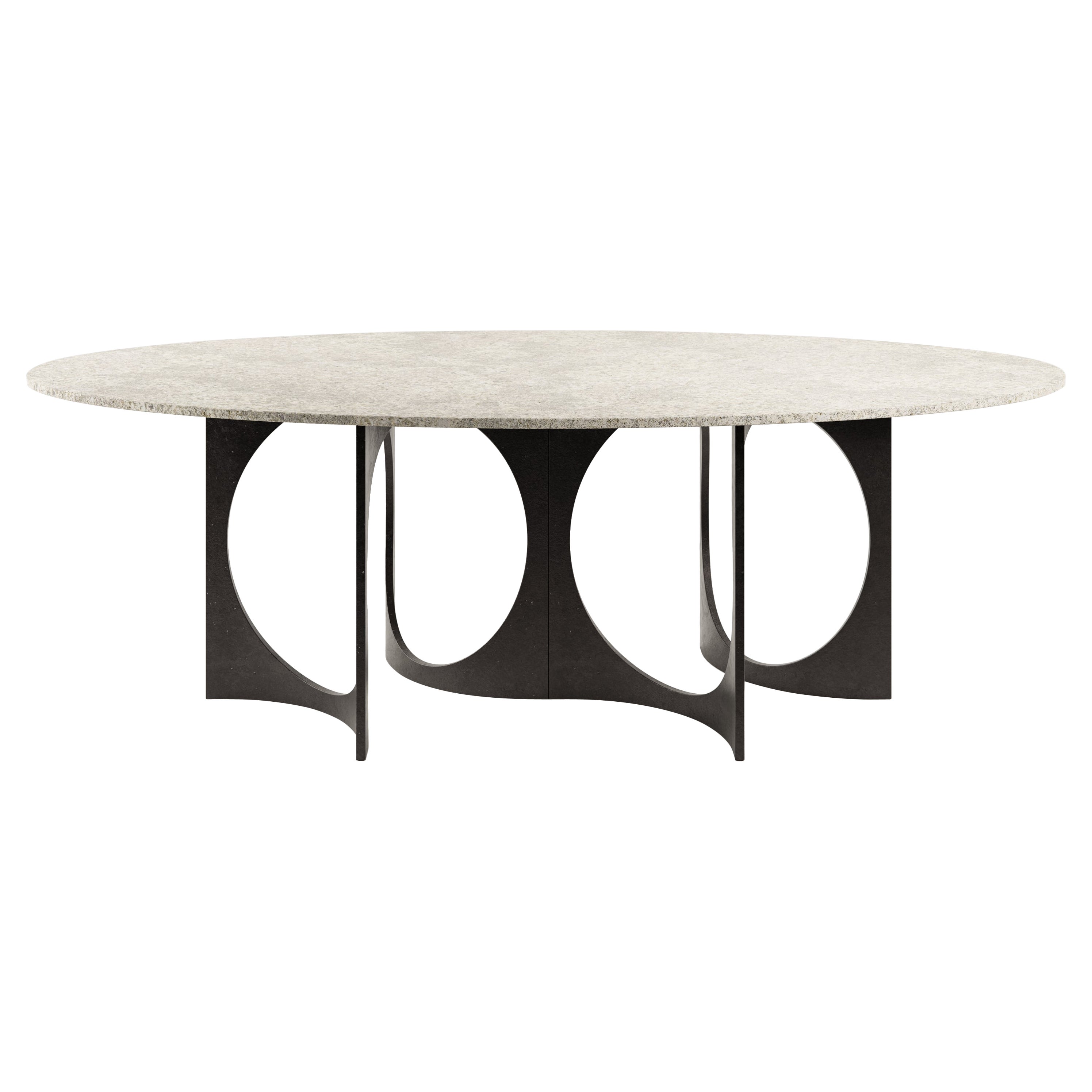 Ellipse Fuga Duo Dining Table in Cast Iron and Stone by Metamorphic Art Studio