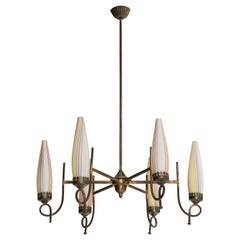 Italian Designer, Chandelier, Brass, Glass, Italy, 1940s