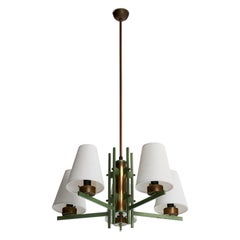 Designer italien, lustre, laiton, métal, tissu, Italie, années 1950