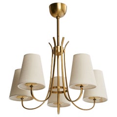 Swedish Designer, Chandelier, Brass, Fabric, Sweden, 1940s