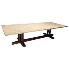 Mid Century Brazilian Rosewood and Marble Dining Table