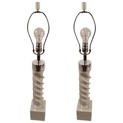 Pair of White and Chrome Twist Lamps 10