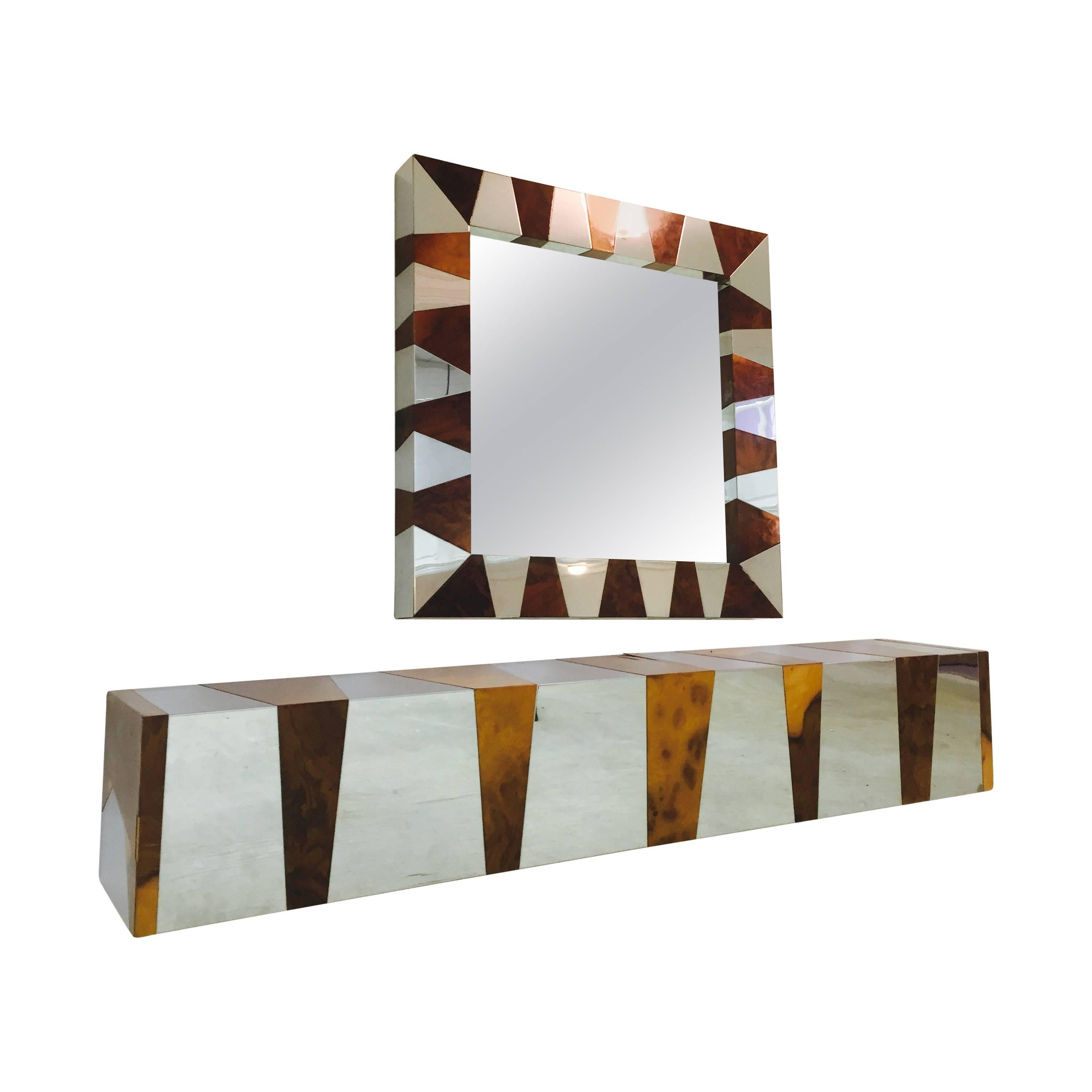 Exceptional Paul Evans Cityscape Mirror and Console For Sale