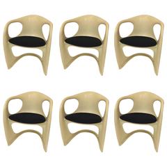 Set of Six Modernistic Italian Fiberglass Chairs with Original Fabric Cushions