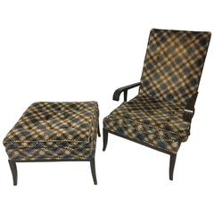 T.H. Robsjohn-Gibbings Chair and Ottoman in Original Fabric