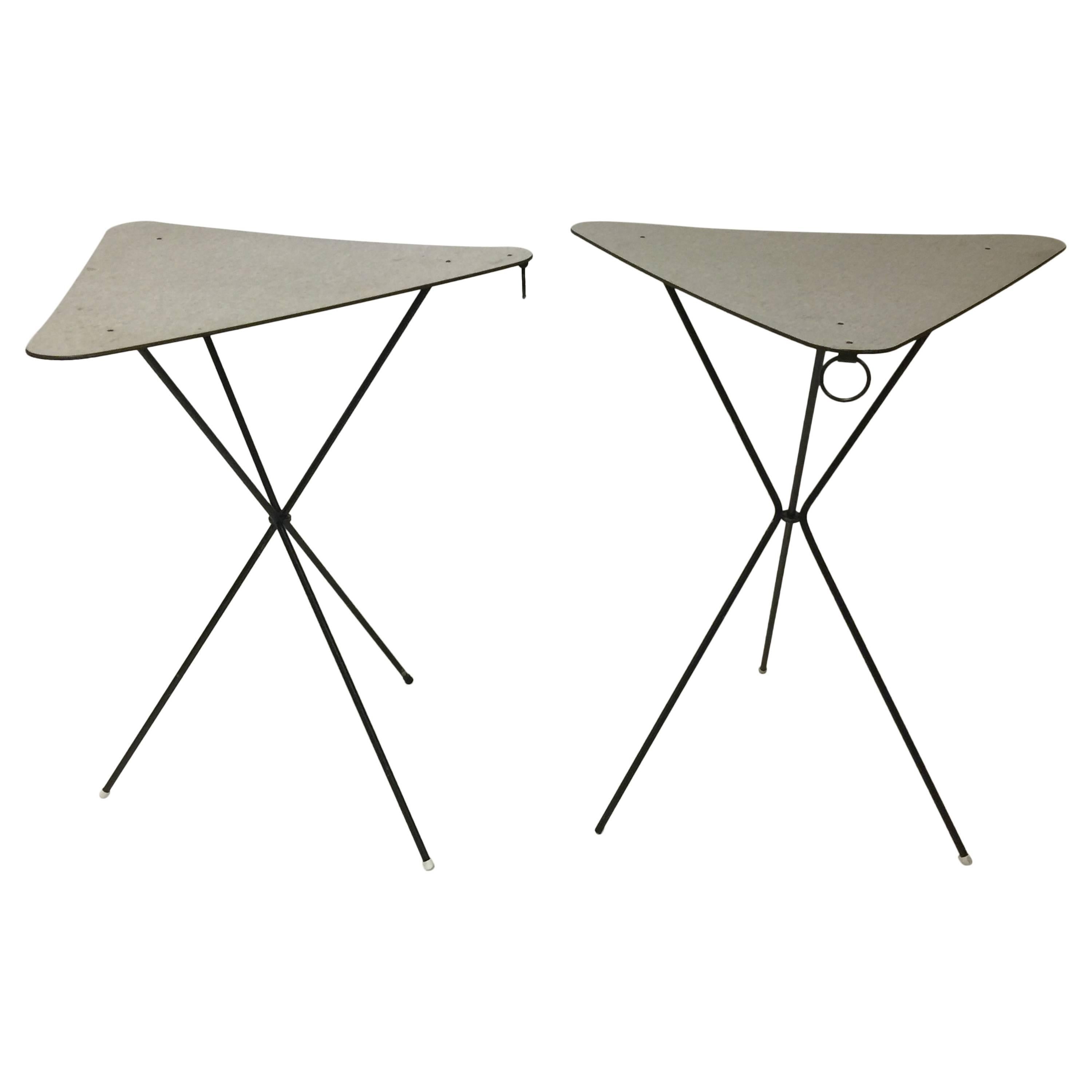 Pair of French Triangular Cocktail Tables by Mathieu Matégot, circa 1950s For Sale