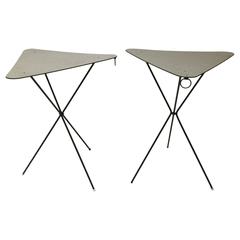 Vintage Pair of French Triangular Cocktail Tables by Mathieu Matégot, circa 1950s