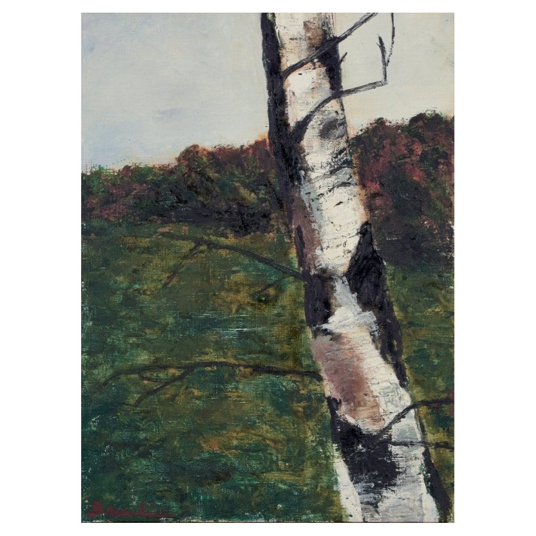 Hanna Brundin, artista sueca. Óleo sobre lienzo. Paisaje con abedul