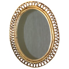 1960s Rattan and Bamboo Oval Wall Mirror by Franco Albini