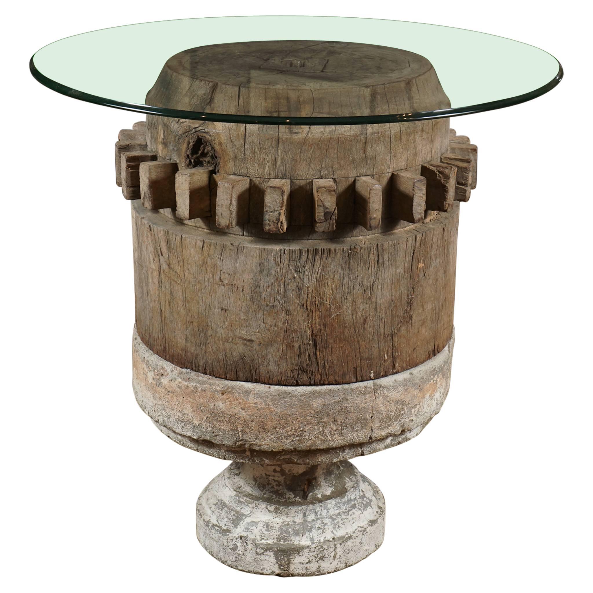 Wood Gear Pedestal Base Table