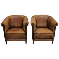 Vintage Dutch Cognac Colored Leather Club Chair, Set of 2