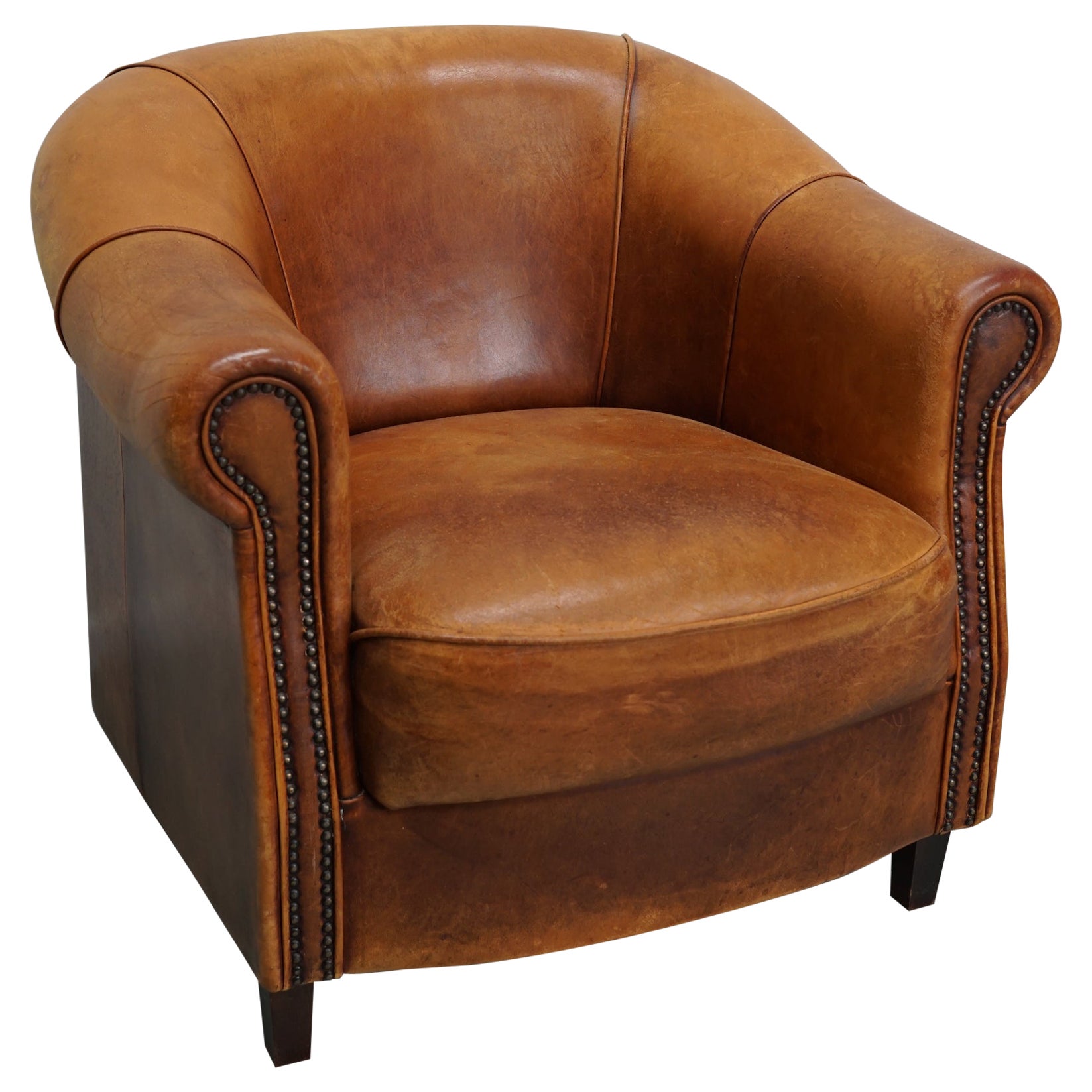 Vintage Dutch Cognac Colored Leather Club Chair