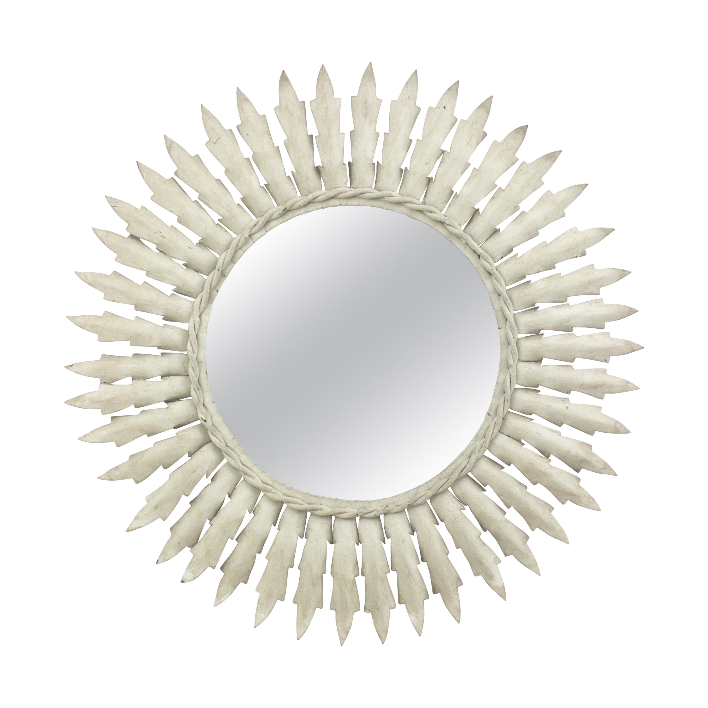 Iron Sunburst Mirror in White Grey Patina, Spain, 1960s
