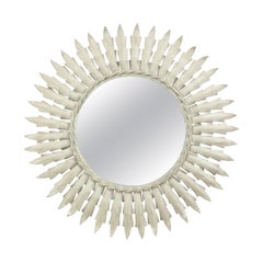 Iron Sunburst Mirror in White Grey Patina, Spain, 1960s