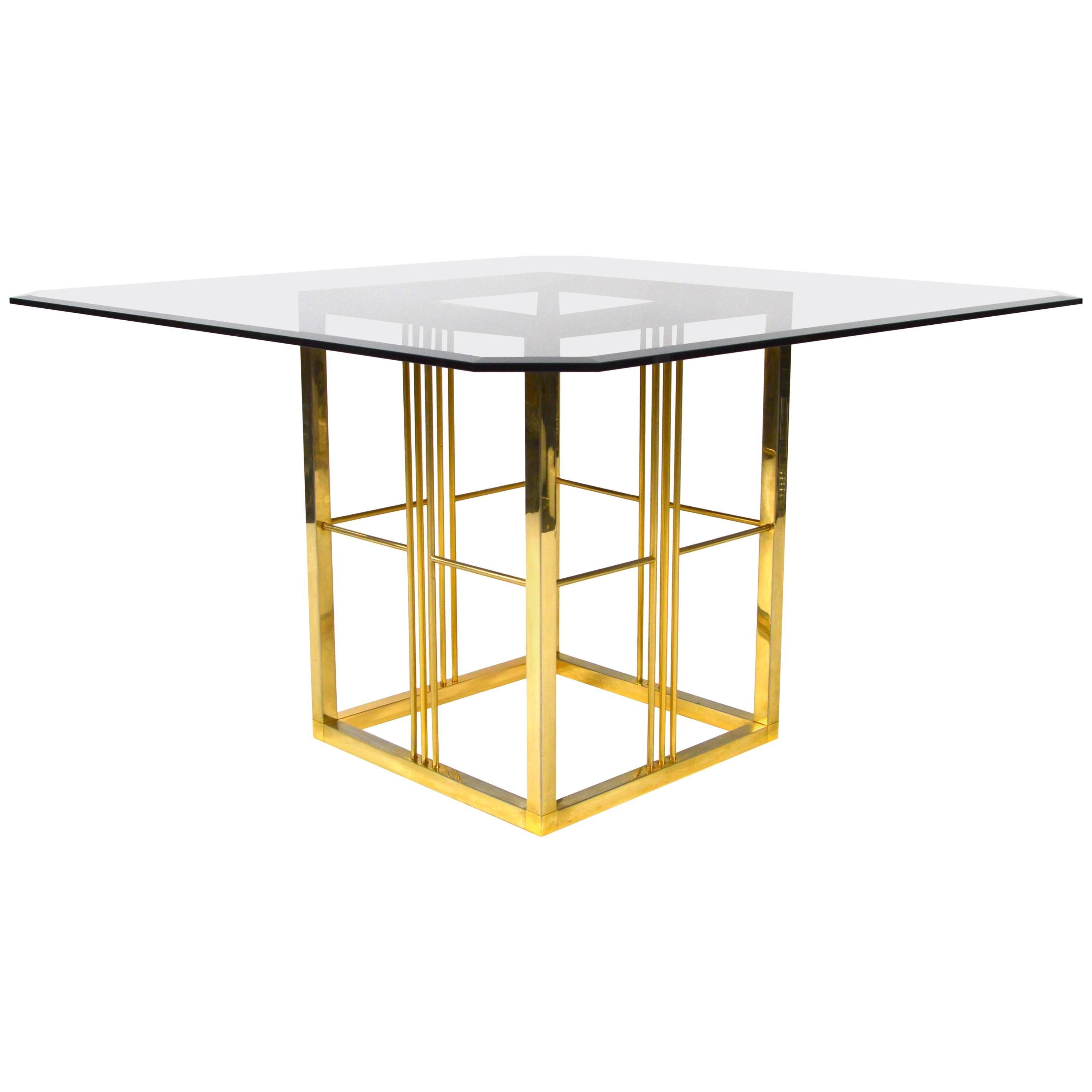 Brass and Glass Dining Table, Italy, 1970s-1980s