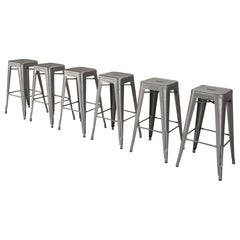 Tolix Set of (6) Bar Height Stools Made in French Also Counter Height Available