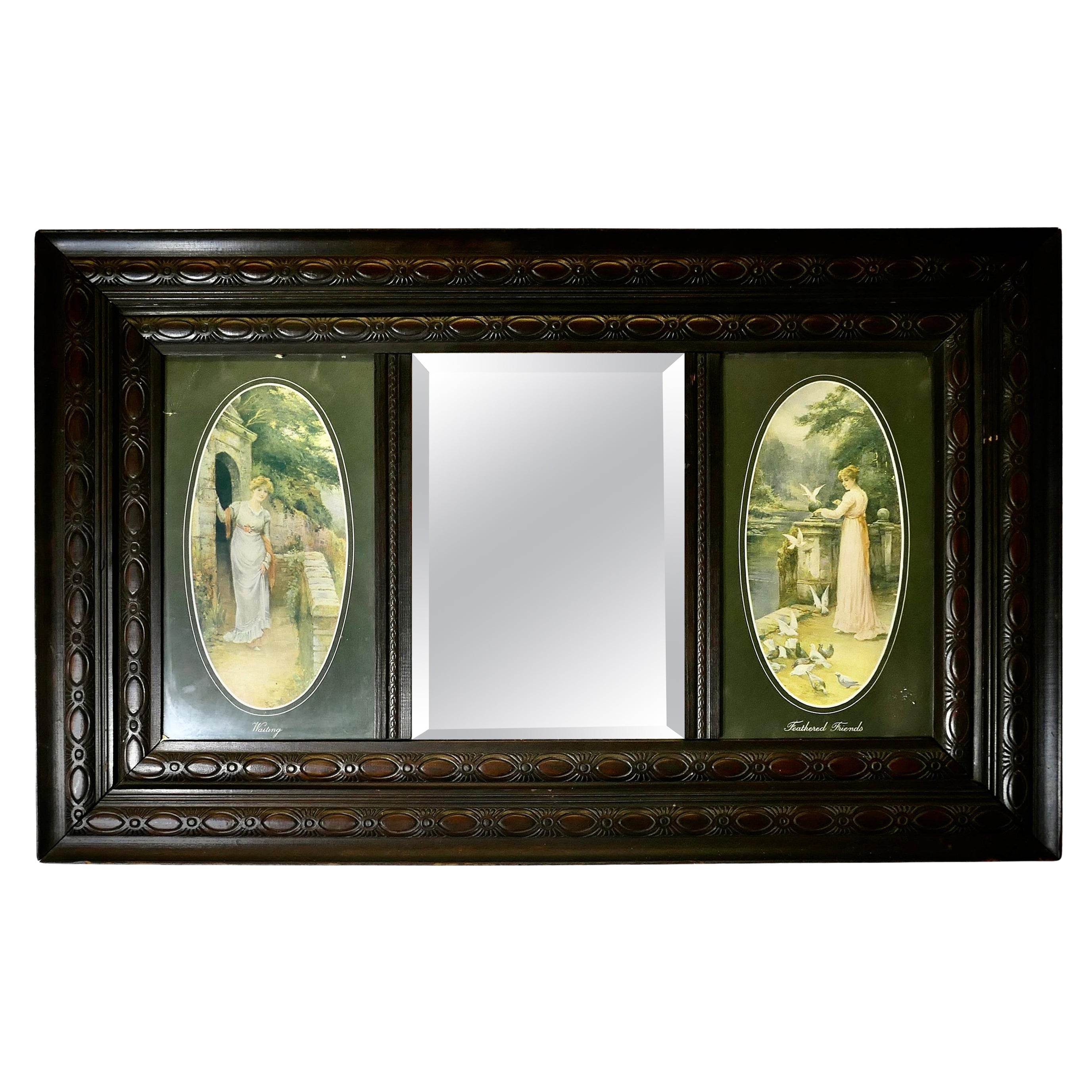 Victorian Triple Wall Mirror and Prints  This is a lovely decorative piece
