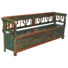 Antique Original Painted Long Green Storage Bench, circa 1860